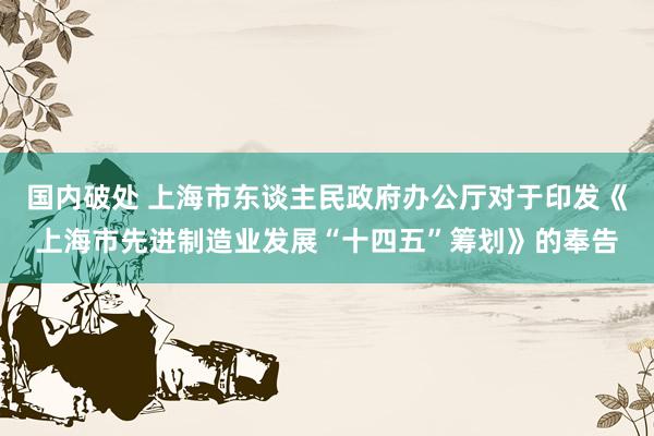 国内破处 上海市东谈主民政府办公厅对于印发《上海市先进制造业发展“十四五”筹划》的奉告