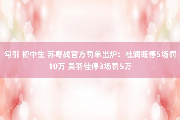 勾引 初中生 苏粤战官方罚单出炉：杜润旺停5场罚10万 吴羽佳停3场罚5万